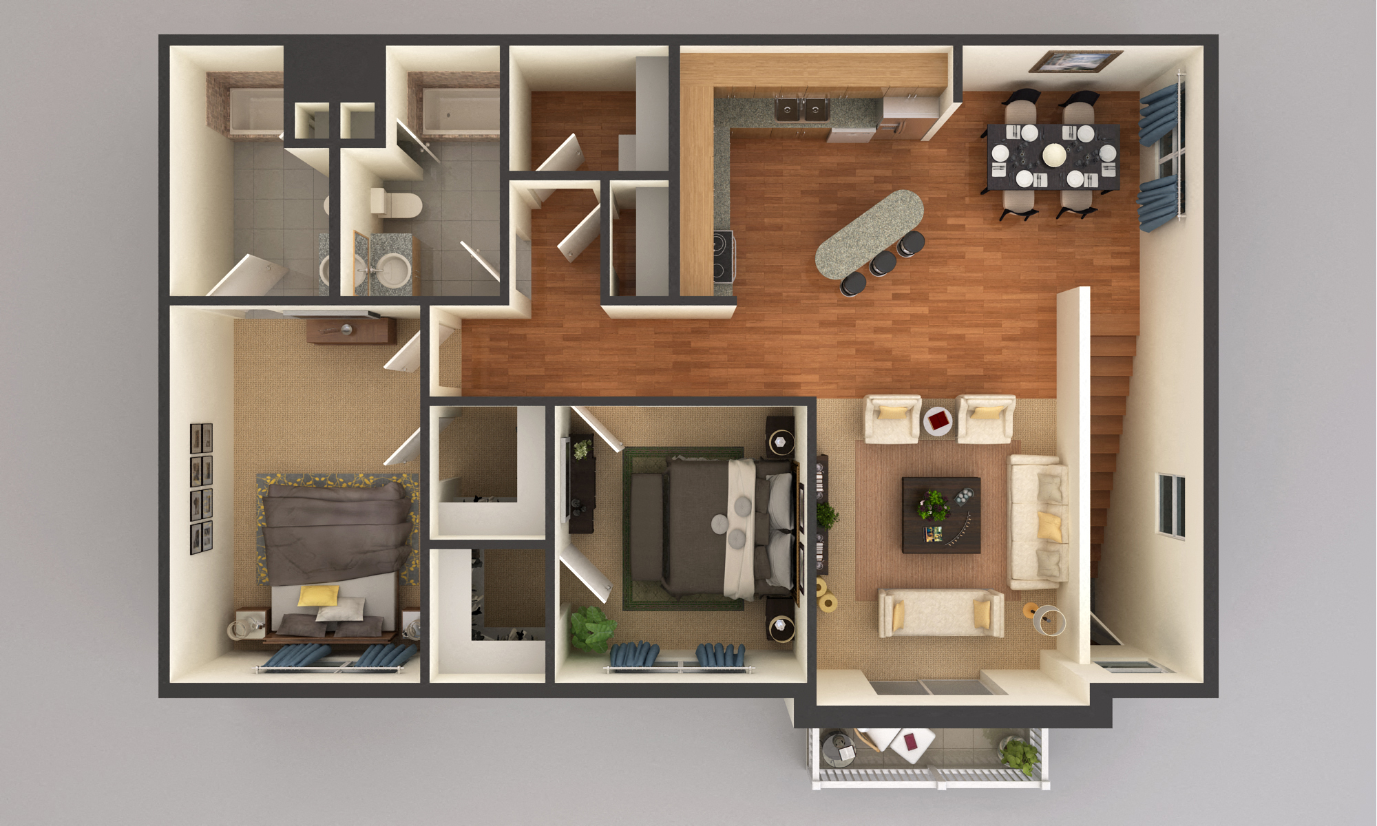 Floor plan for 2 beds, 2 baths, 1350 sqft